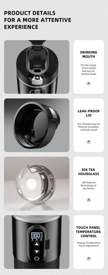 E-ACE 12/24V Car Heat Mug 500ML Car Kettle Stainless Steel Heating Travel Cup Dry burn Protection Coffee Tea Instant Noodles