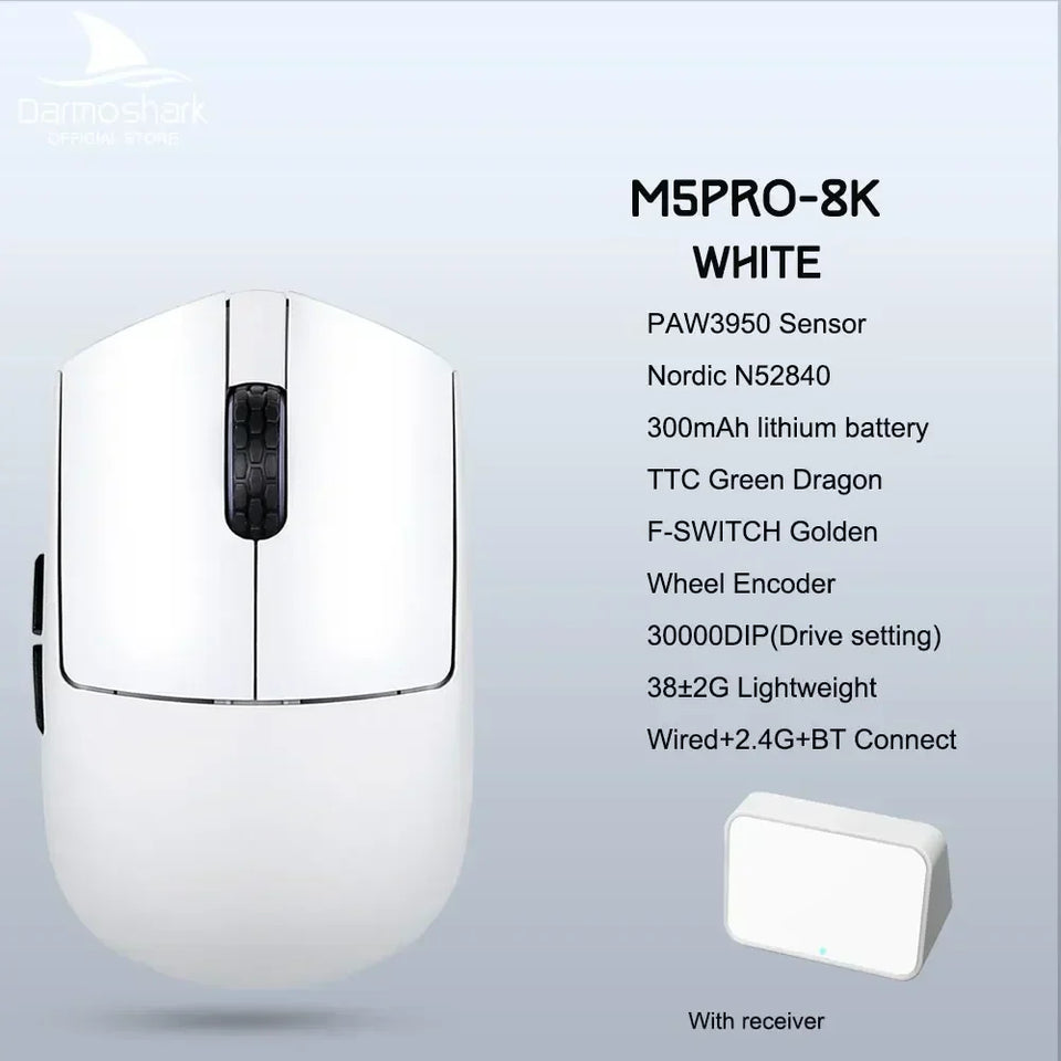 New Darmoshark M5 Pro Wireless Mouse PAW3950 8K Bluetooth Tri-Mode Connection Gaming Macro Mouse 30000DPI N52840 38g Lightweight