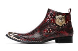 Punk Style Genuine Leather Men Ankle Boots Iron Black Slip On Men Dress Boots Italian Formal Fashion Men Chelsea Boots Pointy