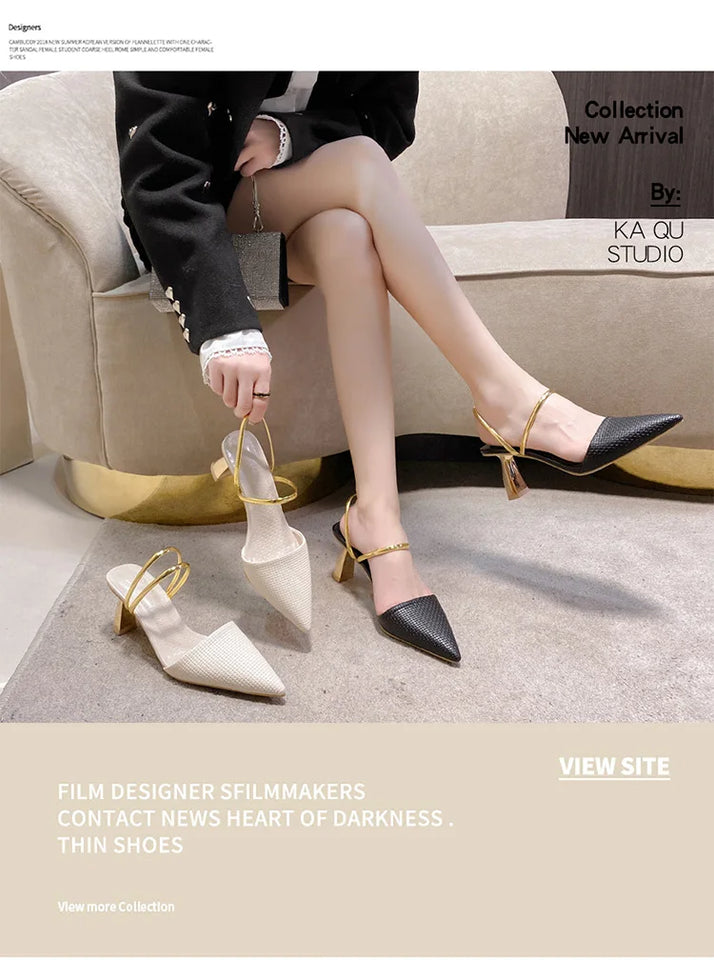 Summer Women's Fashion Pointed Sandals Elegant Temperament High Heeled Comfortable Color Blocked Slip on Half Slippers 2026