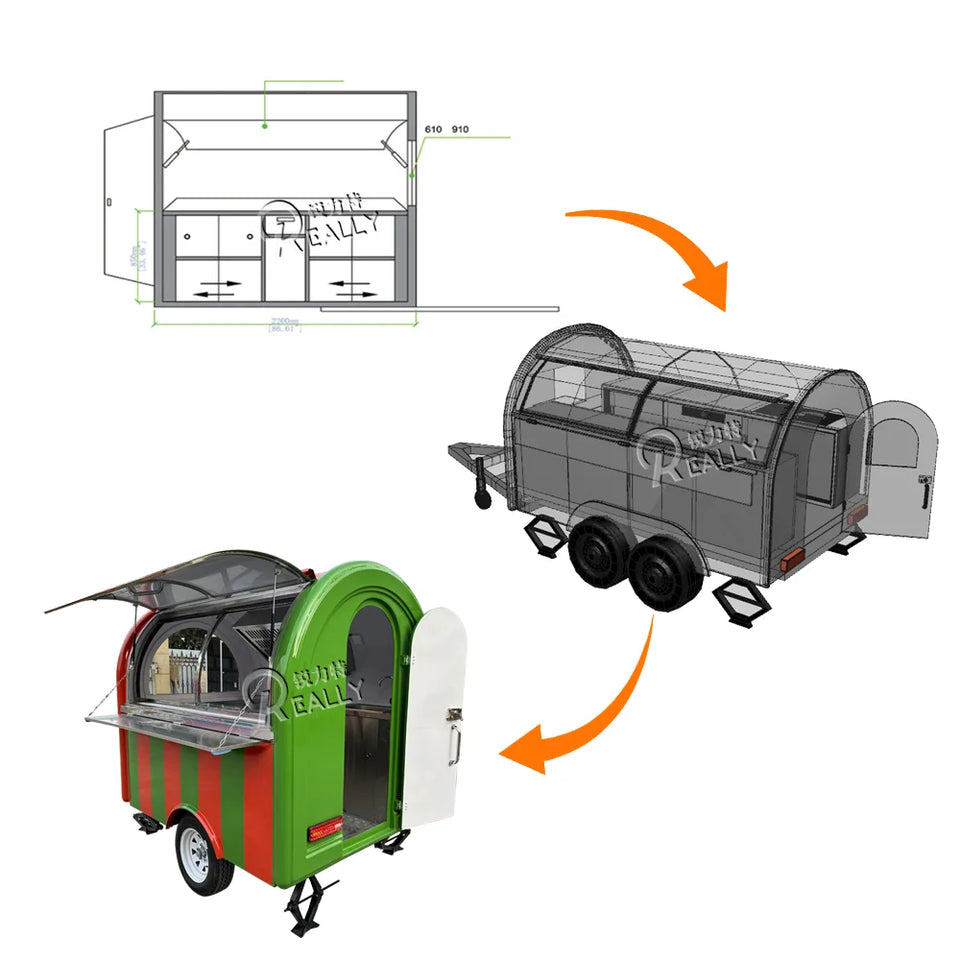 Customized Food Trailer Mobile Food Kiosk Truck Mobile Kitchen Trailer for Hamburger Cart Fast Food Truck with DOT Certification