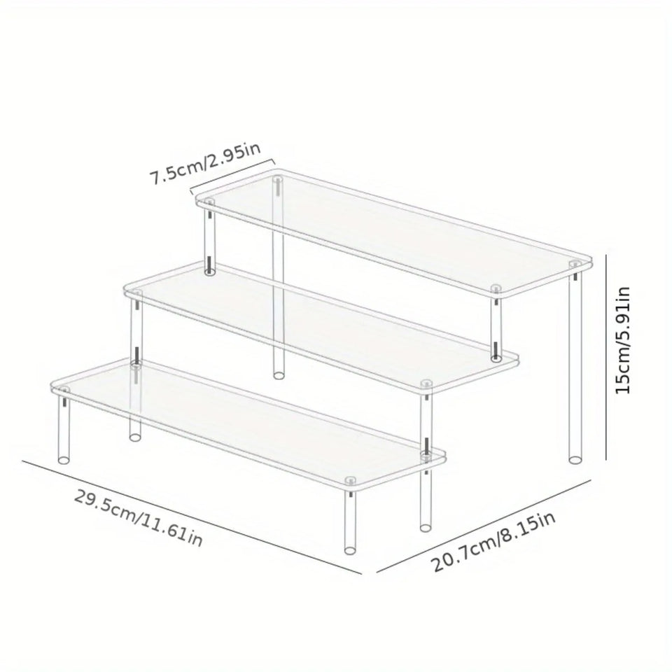 3-Tier Clear Acrylic Display Stand Jewelry Makeup Cupcake Organizer Transparent Shelf Sturdy Base Space-Saving Storage
