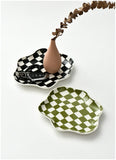 Ceramic Tray Checkerboard Jewelry Storage Plate Ring Earing Dessert Plate Home Decoration Retro Desk Organizer Kitchen Tableware