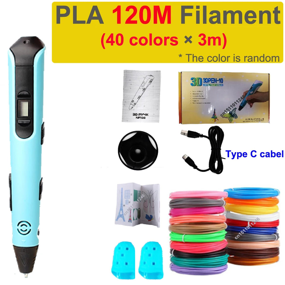 New 3D Printing Pen LCD Display Screen 1.75mm ABS/PLA 0.7mm Diameter Material Kids DIY Drawing Pen Christmas Birthday Gifts