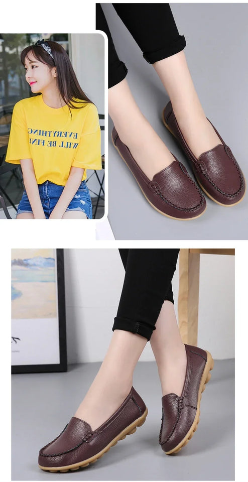 Women Flats Ballet Shoes Woman Cut Out Leather Breathable Moccasins Women Boat Shoes Ballerina Ladies Casual Shoes