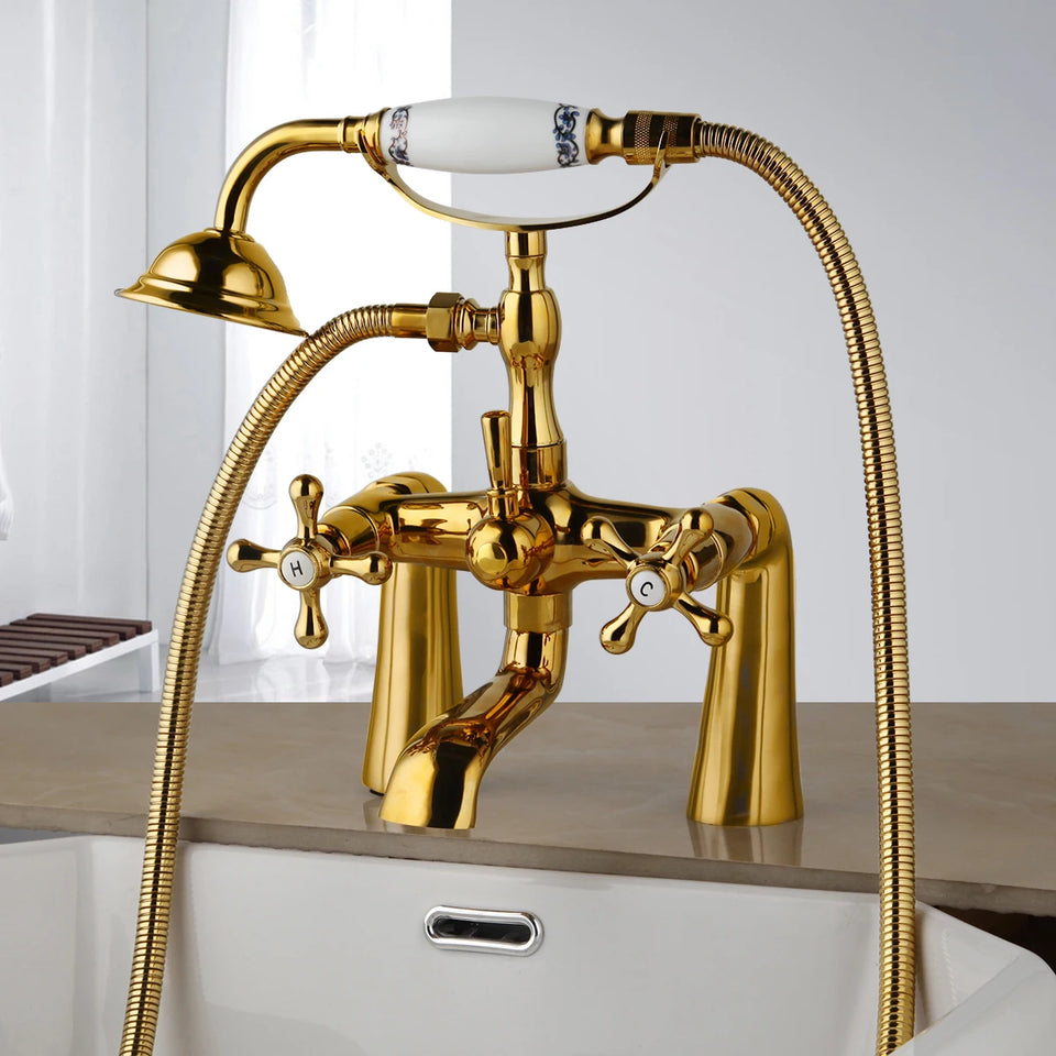 ZAPPO Bathtub Faucet Vintage Telephone Style with Dual Handles Deck mounted bathtub Faucet set Hot and Cold Water Mixer Tap