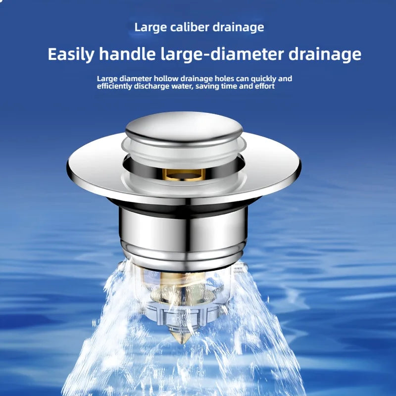 Press-Type Sink Drain Plug - Leakproof Stainless Steel | Fits Kitchen & Bathroom Sinks | Easy Install Anti-Clog Drain