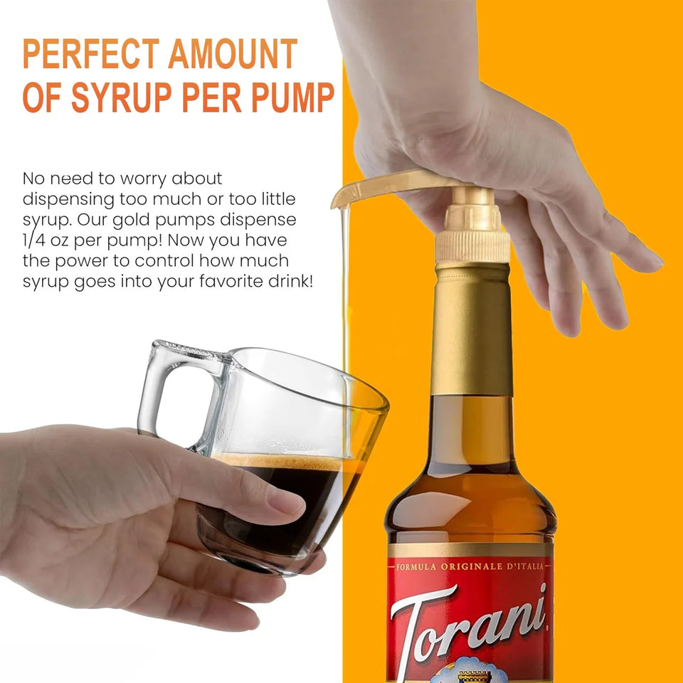 Coffee Syrup Pump Dispenser, 8 Pack of Syrup Pump for 750ml/25.4 oz Syrup Bottle, Gold Pumps for Coffee Syrup Bottle