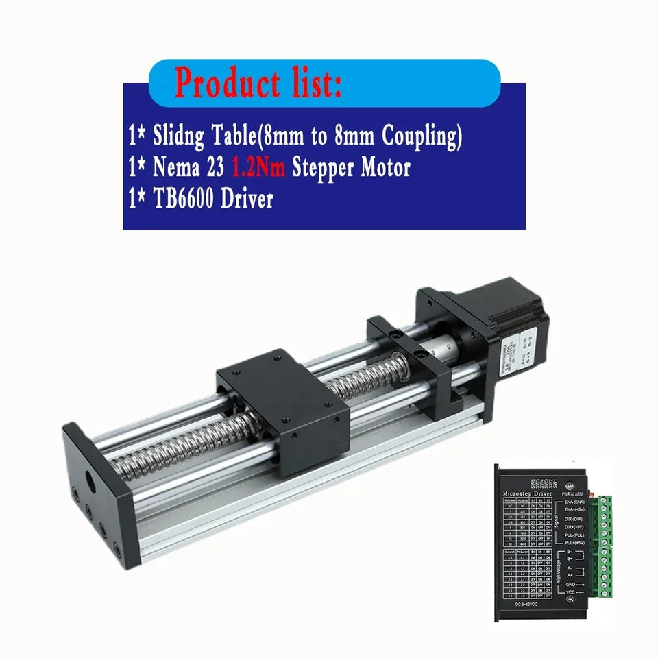 Linear Rail Kit Sliding Table Ball Screw Module Slide Stage 50-300mm Stroke Nema23 Stepper Motor 1.2Nm Power Supply Driver CNC