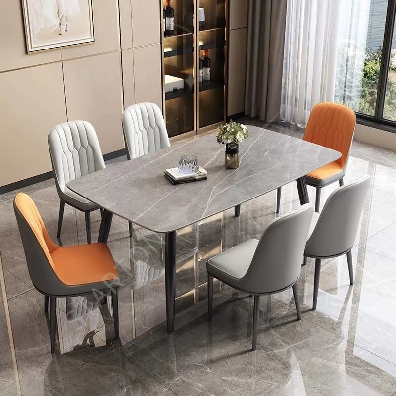 Decorative Furniture Luxury Modern Cheap Marble Stone Metal Restaurant Kitchen Hotel Use Elegant Dining Table Set
