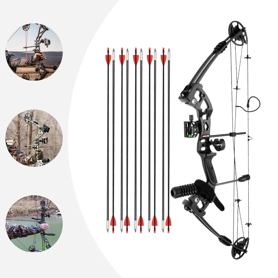 30-55 lbs Compound Bow Adjustable Draw Weight and Length with 3-Pin Sight 12 Arrows Complete Arch Set for Adults Right Hand