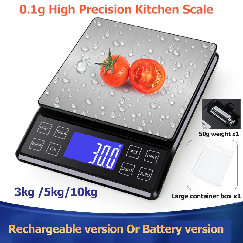 Digital Kitchen Scale 0.1g High Precision 3kg/5kg/10kg Home Waterproof Stainless Steel Electronic Balance Food Weighing Scale