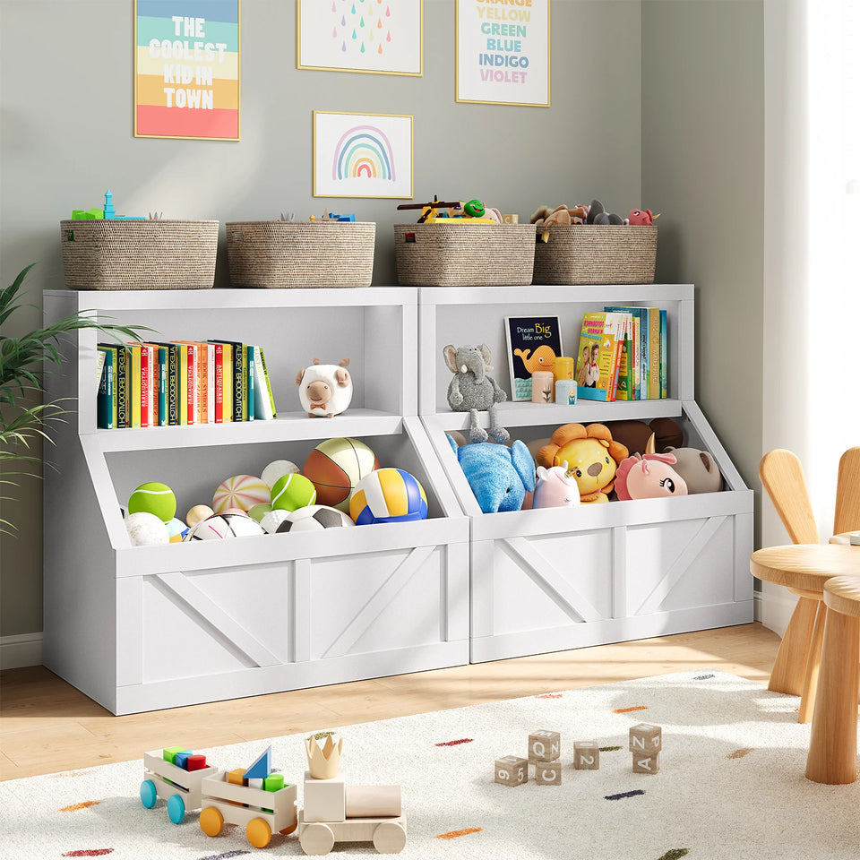Kids Bookshelf Wooden Toy Storage Organizer with Cubby Toddler Bookcases for Playroom Children's Room Bedroom Nursery School