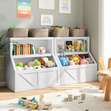 Kids Bookshelf Wooden Toy Storage Organizer with Cubby Toddler Bookcases for Playroom Children's Room Bedroom Nursery School