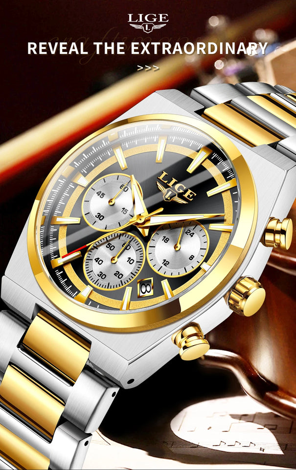 LIGE Top Luxury Man Quartz Watch Waterproof Luminous Date Chronograph Watches For Men Stainless Steel Fashion Men's Watch Reloj
