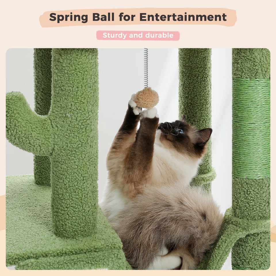 Cactus Cat Tree Floor to Ceiling Cat Tower 7 Tiers Cat Climbing Tree with Cozy Hammocks and Condos 5 Platforms Scratching Posts