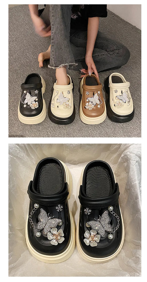 Fashion Beach Garden Shoes DIY Women's Hole Shoes 8cm Sandal Slippers Cartoon Accessories Hole Slippers Shoes for Students Girls