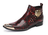 Punk Style Genuine Leather Men Ankle Boots Iron Black Slip On Men Dress Boots Italian Formal Fashion Men Chelsea Boots Pointy