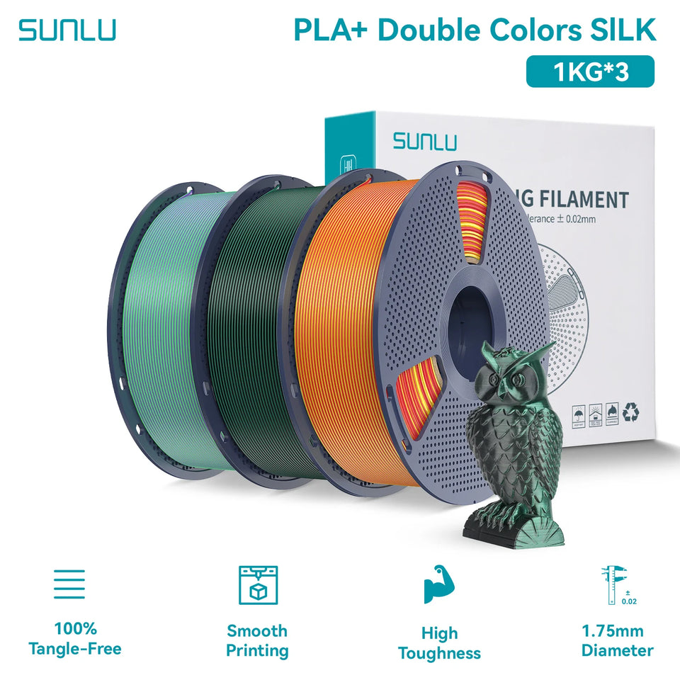 SUNLU Silk PLA PLUS 3D Filament 1.75mm Double Colors Silk Textures Pla+ Gradient Colors Filament for Most FDM 3D Printer 3KG
