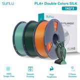 SUNLU Silk PLA PLUS 3D Filament 1.75mm Double Colors Silk Textures Pla+ Gradient Colors Filament for Most FDM 3D Printer 3KG