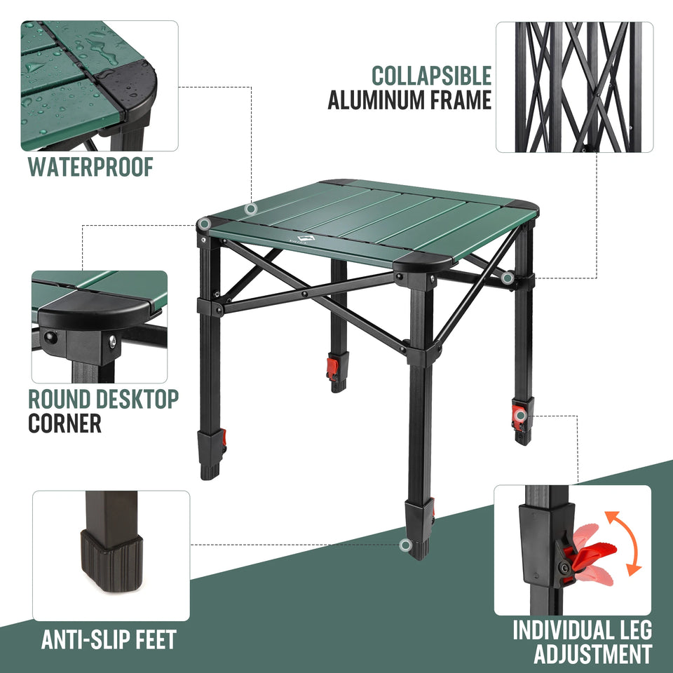VILLEY Folding Camping Square Table with Carry Bag, Lightweight Aluminum Adjustable Square Table for Outdoor, Camping, Picnic