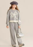 Top & Pants 2-Piece Set Sweatshirt Bow Korean Children's Clothing 2025 Autumn Winter Suits Clothes for Girls From 7 To 8 Years