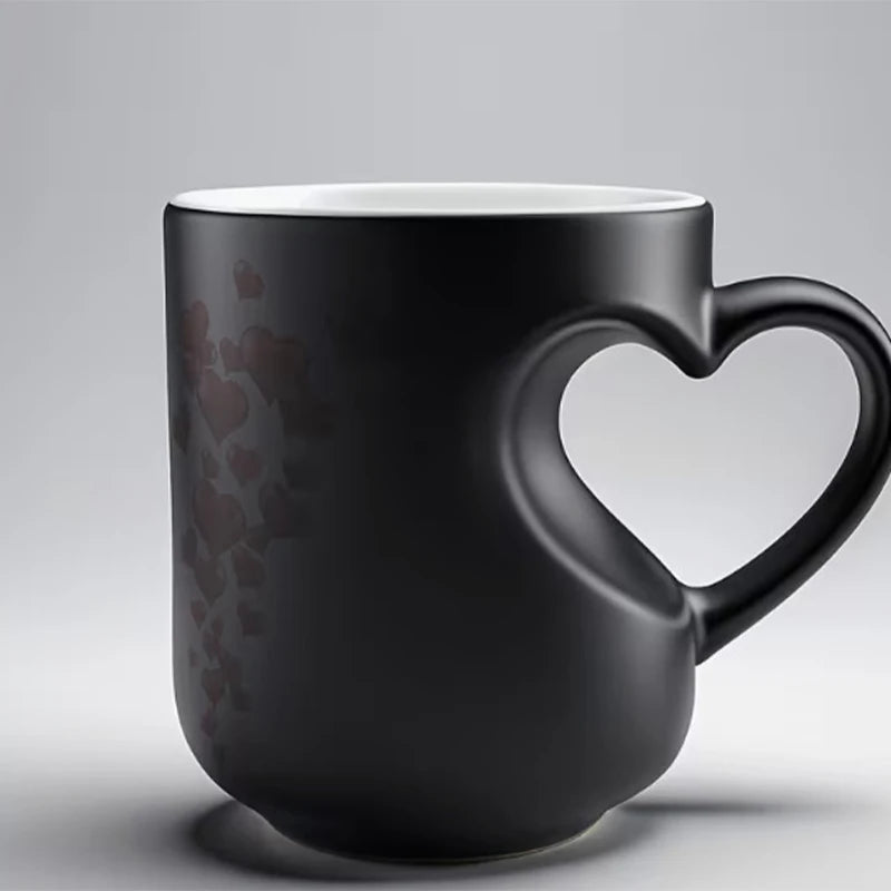 Heat Sensitive Color Changing Heart Handle Mug Strange Rare Mate Couple Valentine's Day Wedding Coffee Mug Cup Festival Gifts