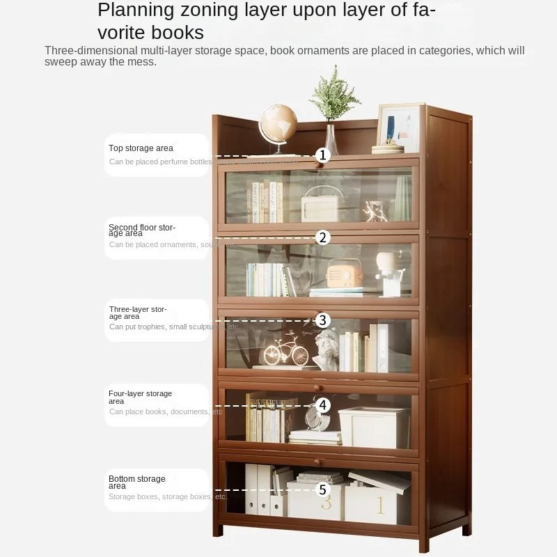 Bookshelf, bookcase, dust-proof floor-standing storage rack, household children and students storage rack with doors