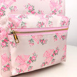 2PCS/SET Trendy Flower Bow Printing School Bag Lunch Bag Large Capacity Nylon Backpack Cute Students Insulation Ice Bento Box