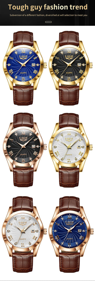 LIGE New Luxury Watch for Men Military Leather Man Wristwatch Quartz Clock Waterproof Luminous Date Week Men's Watches Reloj+box
