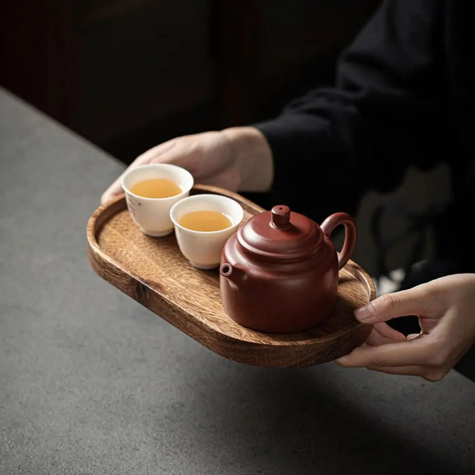 Retro Walnut Tea Tray Wooden Round Serving Platter Tray Leaf Storage Wooden Tea Tray Plate Tea