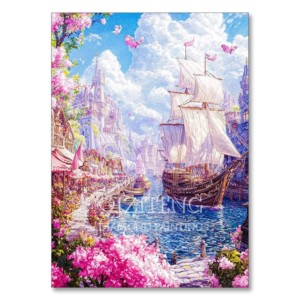 Sea Sailboat 5D Diamond Painting Kit Seaside Scenery New Arrivals Mosaic Cross Stitch DIY Home Decor Gift for Adult Beginners
