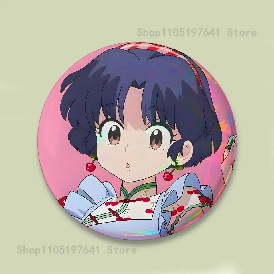 COOL Ranma 1 2 Reflective Pin Tinplate Round Brooch Cartoon Cosplay Badges for Bag Hat Toys Gifts
