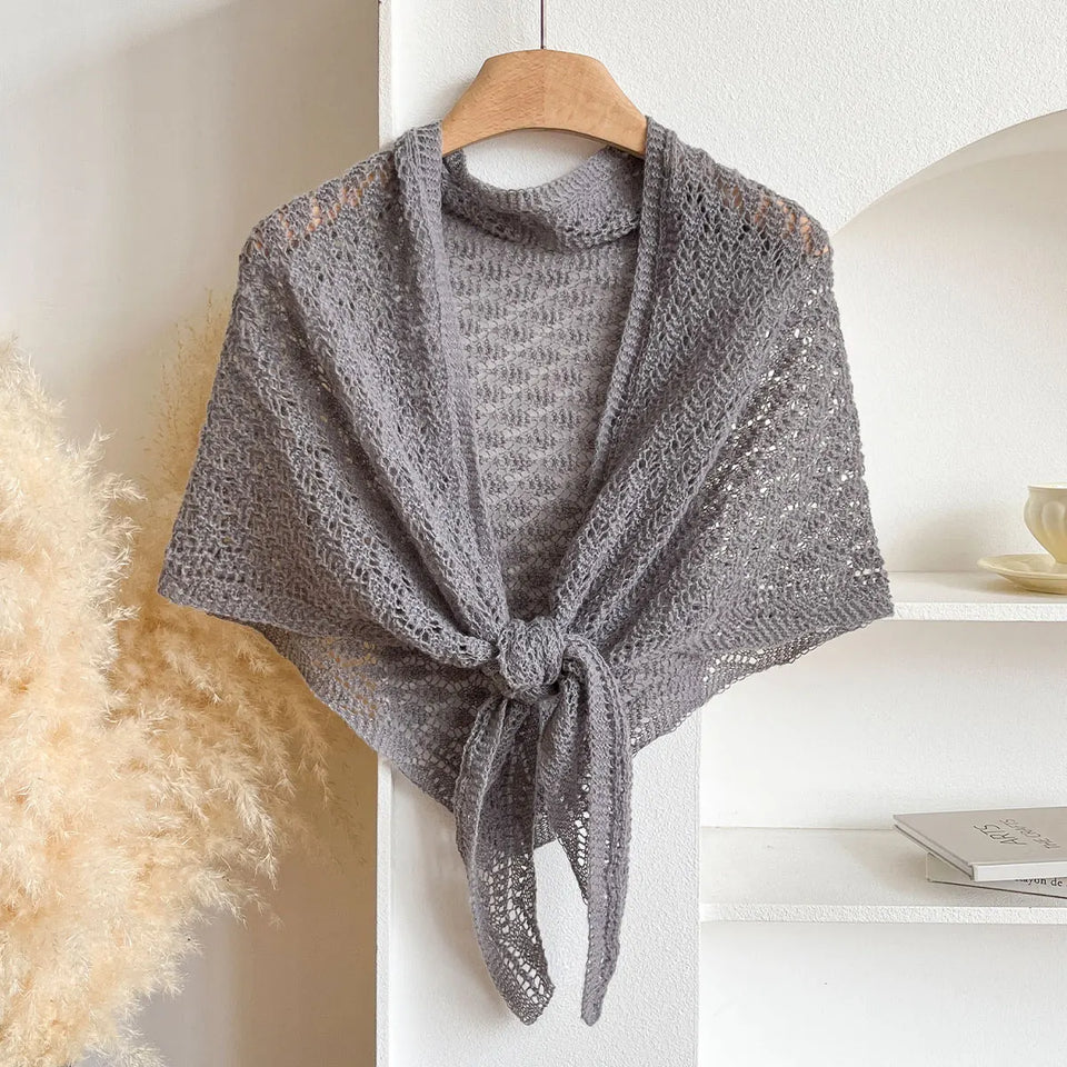 Korean Hollow Out Knitted Shawl Summer Air Conditioning Fake Collar Neck Guard Knit Thin Knotted Cape Shoulder Scarf For Women