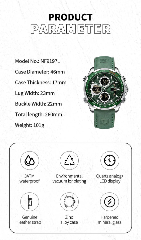 NAVIFORCE Top Military Quartz Watches for Men Luxury Sports Chronograph Watch Waterproof Clock Leather LED Digital WristWatch