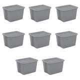 Large Storage Bin, 18 Gallon Plastic Storage Container with Snap-On Lid, Gray, 8 Count