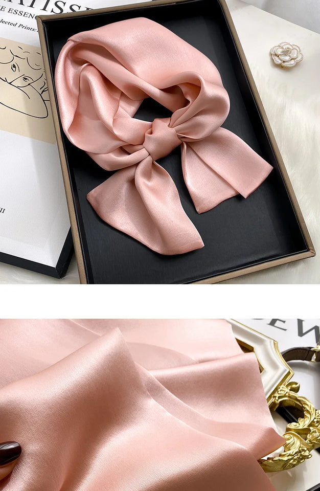 Fashion Design 100% Real Silk Skinny Scarves Handle Bag Ribbons Foulard Tie Hair Band Neckerchief Print Headbands For Women