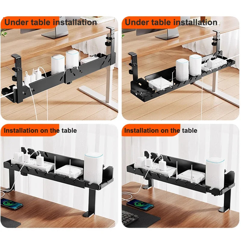 New No Punching Under Table Storage Rack Metal Cable Management Tray Standing Desk Organizer Cord Management Storage Accessories