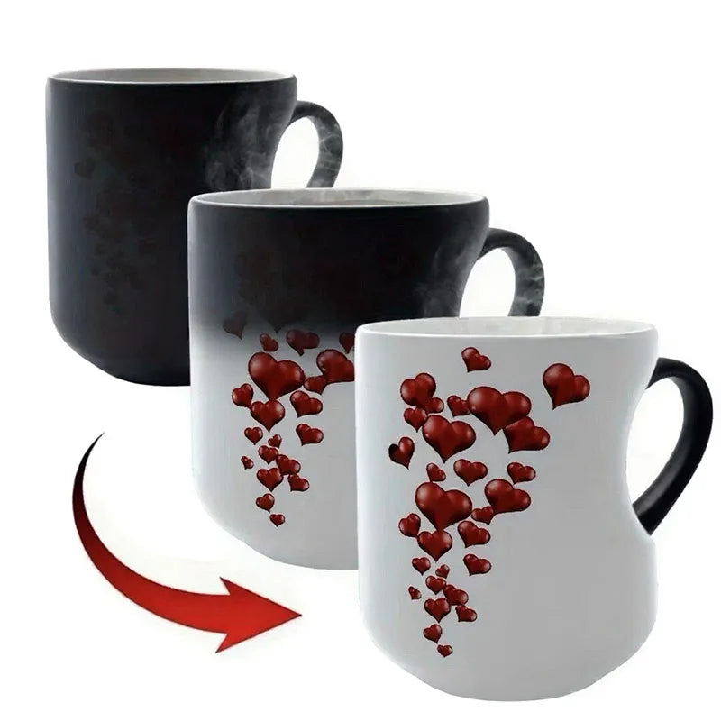 Heat Sensitive Color Changing Heart Handle Mug Strange Rare Mate Couple Valentine's Day Wedding Coffee Mug Cup Festival Gifts