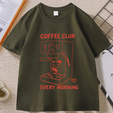Coffee Club Every Morning Graphic T Shirt Espresso Machine Cozy Coffee Lover Tee Shirt Casual Cotton Short Sleeve Streetwear