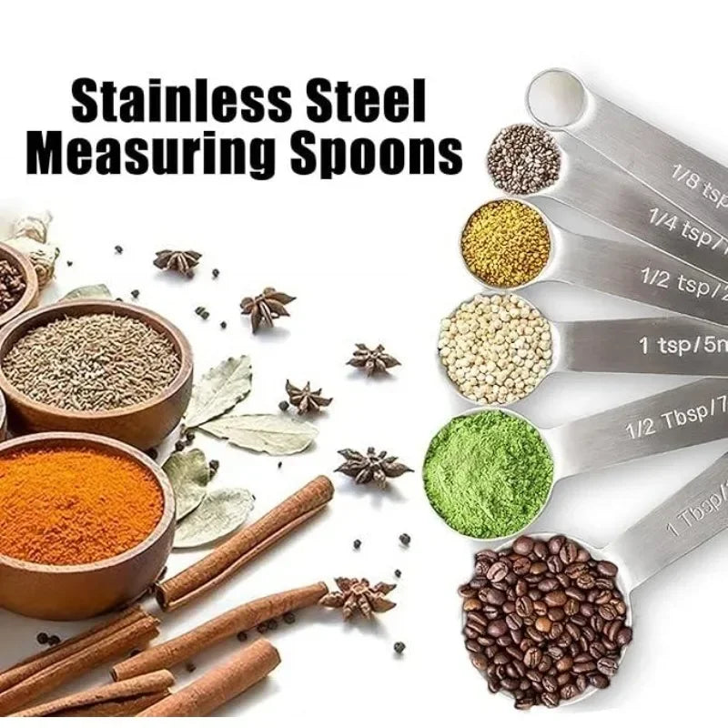 6pcs/set Food-grade Stainless Steel Measuring Spoon Anti-Scratch Sugar Coffee Powder Spice Scoop for Home Baking Daily Cooking