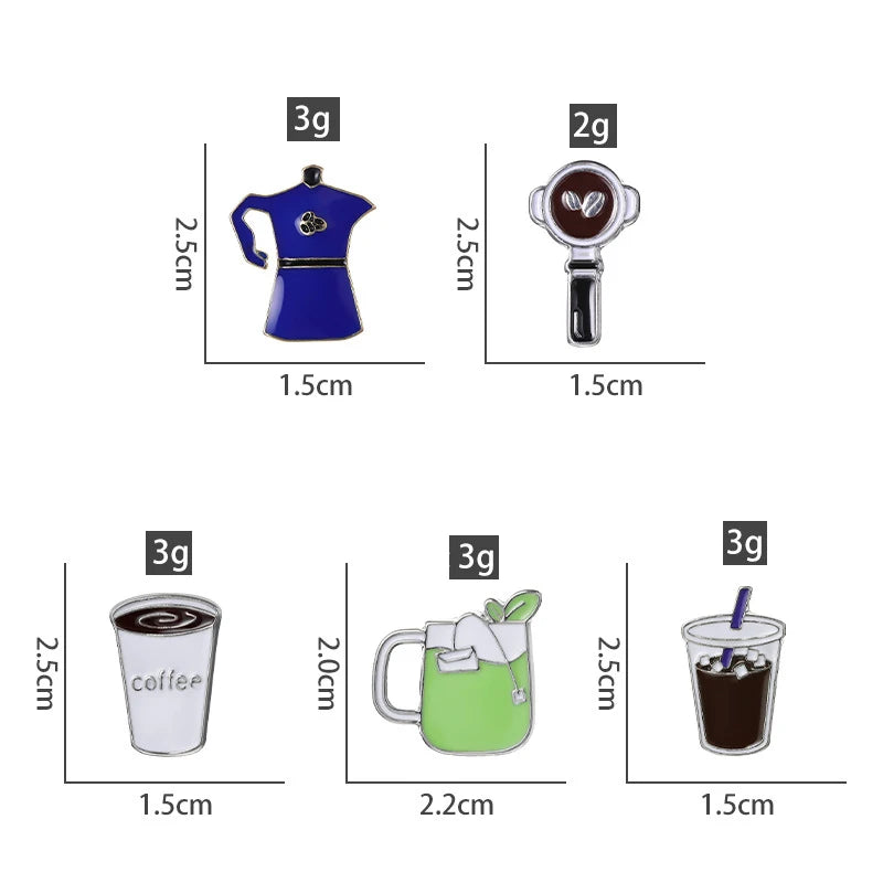 Coffee Maker Enamel Brooch Coffee Bean Grinder Coffee Kettle Cup Bag Barista Badge Punk Lapel Coffee Collection Pin Jewelry Gift