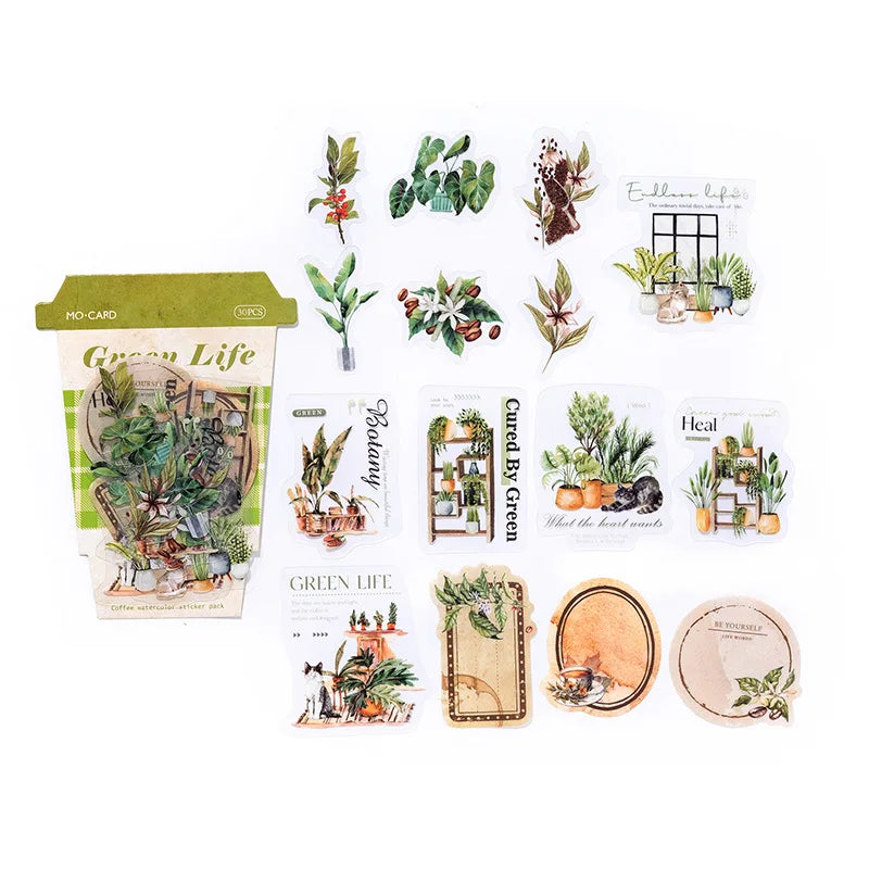 30-Sheet Vintage Coffee Theme Sticker Pack, Retro Coffee Culture Designs & Crisp Details, Perfect for Journal Embellishment