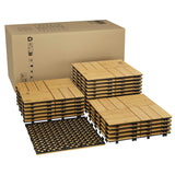 Acacia Wood Connected Deck Tiles for Patio & Outdoor Decor, 12"x12" Firm Weatherproof Non-Slip Wooden Flooring, 22/33 Panels