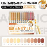 GuangNa 12 Colors/box Direct Liquid Hardhead High-gloss Acrylic Marker, for Student Notebook Writing, DIY Painting Graffiti