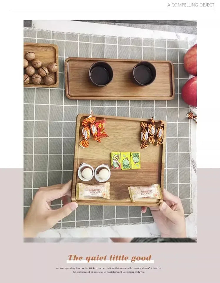 Acacia Wood Coffee Tray Rectangular Food Cup Trays Decorative Wood Plate Dessert Candy Acacia Wood Gongfu Tea Tray