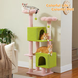 Cactus Cat Tree, 133cm Cat Tower for Indoor Cats, Cute Cat Tree with 2 Padded Perches, 2 Condos & 2 Scratching Posts