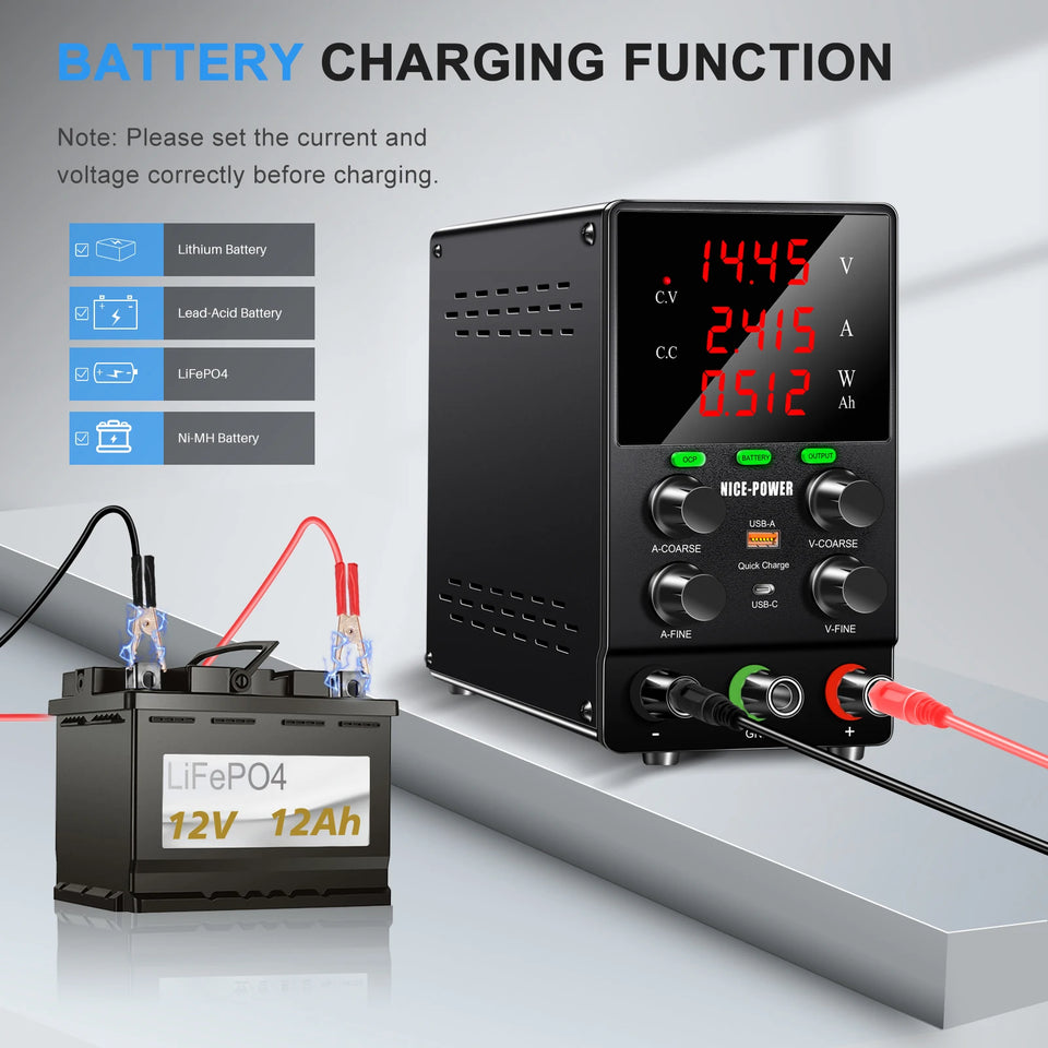 NICE-POWER Bench Lab DC Power Supply Adjustable 30V 60V Laboratory OCP OUTPUT 10A Charging of Lithium Iron Phosphate Batteries