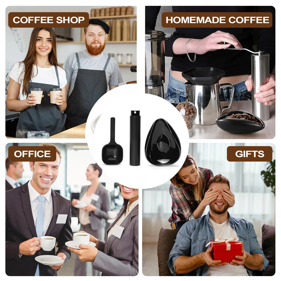 Leeseph Coffee Bean Dosing Cup and Spoon Set, Ceramic Dosing Vessel Measuring Tray Kit for Coffee or Tea,  Espresso Accessories