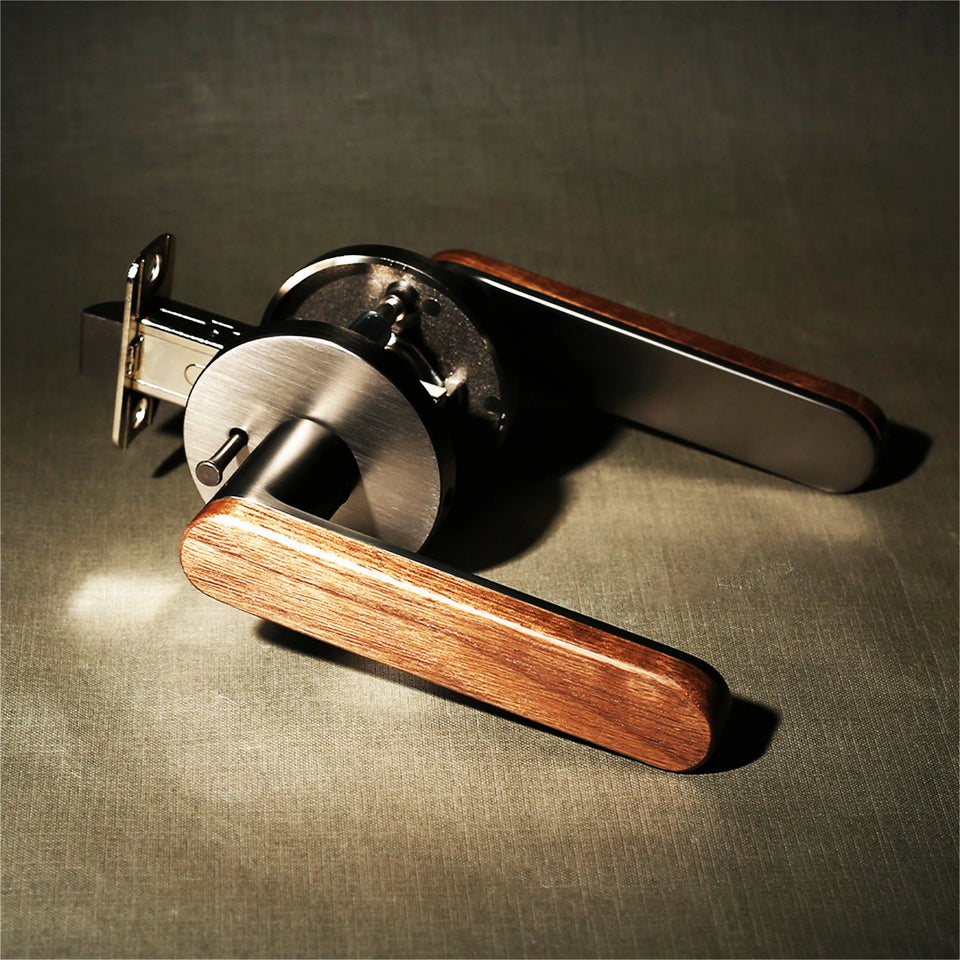 Viladepot Privacy Door Handle Walnut Wood Handle Lever Matt Brushed Black Nickel Bedroom Bathroom Passage Door Lock Keyless